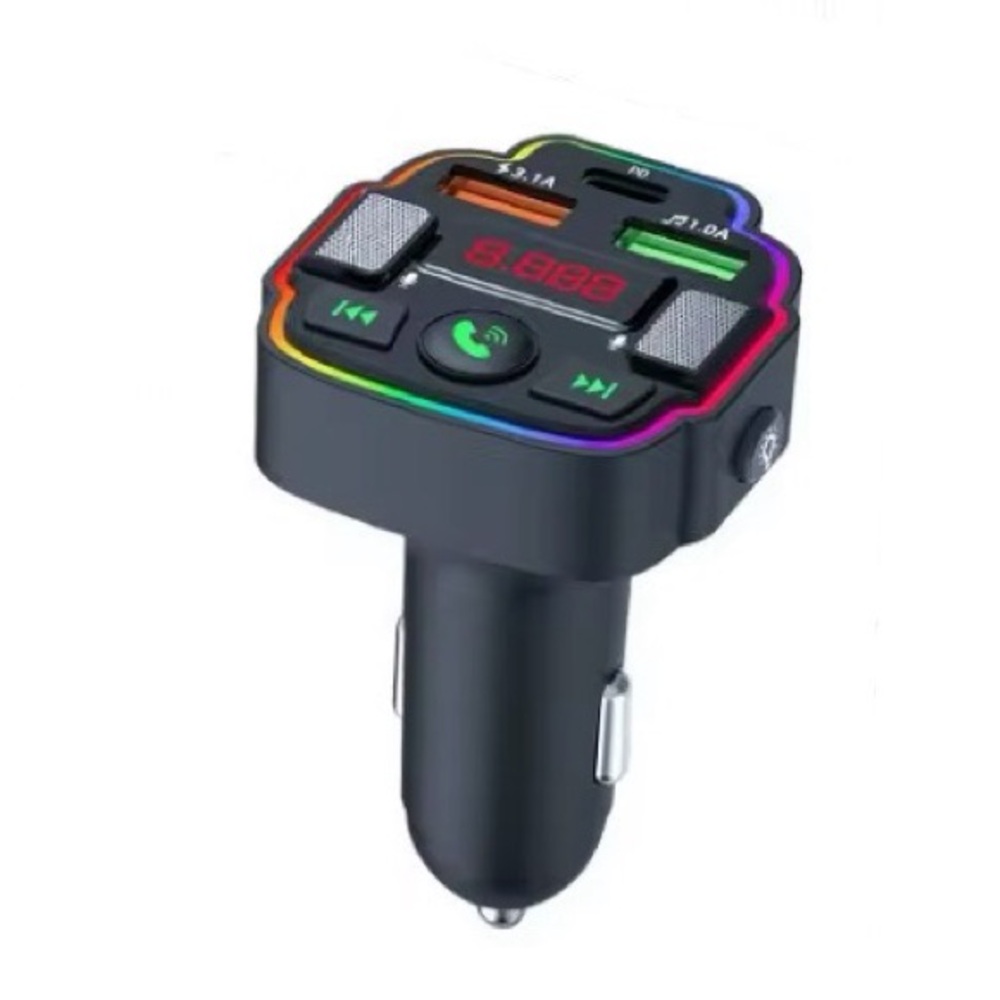 Car Music Bluetooth Car Transmitter, 7 Color LED Lights & Dual USB/Type-C Port